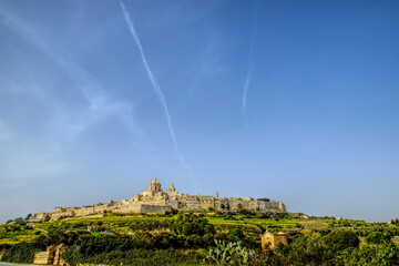 Mdina at sunny summer day. The beautiful city of Mdina and blue sky