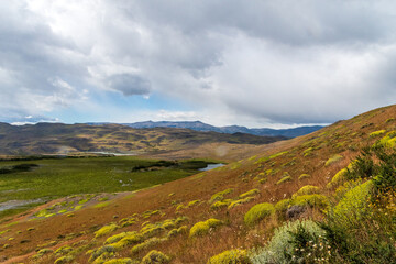 An impressive mountain landscape in Torres Del Paine national park, along lake Nordenkjold, in Patagonia, Chile.