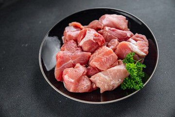 pork raw meat pulp fresh cooking meal food snack on the table copy space food background rustic top view