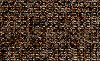 Heavy rusty round grid on a metal background, seamless industrial pattern
