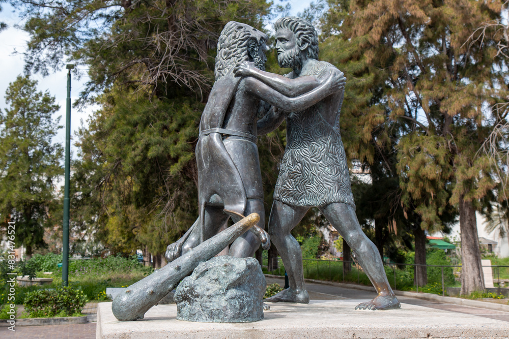 Canvas Prints statue of the mythological wrestling match between herakles and antagoras kos city kos island south 