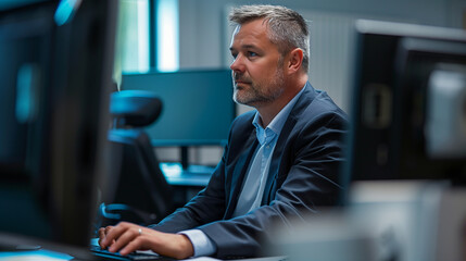 Data protection officer in company sitting at PC