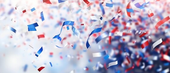 Obraz premium Blue, white and red confetti falling on a blurred background with copy space for an American national holiday design Generative AI