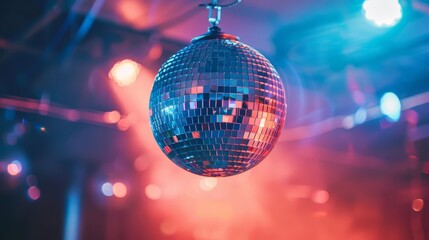 Fototapeta premium Glittering disco ball elegantly suspended from a gleaming chain for dazzling effects