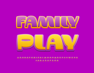 Vector modern logo Family Play. Trendy.Bright Font. Artistic Alphabet Letters and Numbers set.