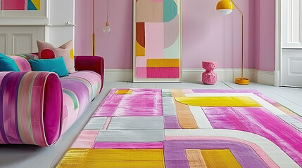 Art Home. Modern Pink Interior with painting