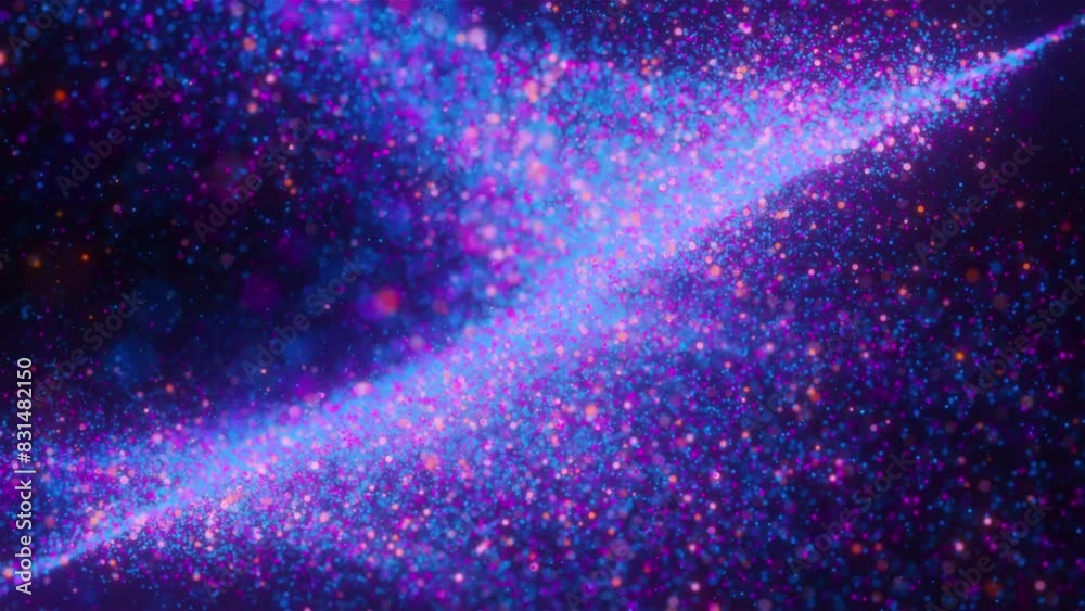 Poster abstract flowing particles with bokeh. computer generated 3d render