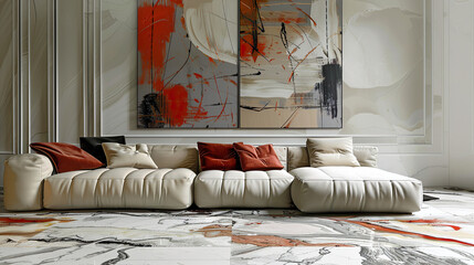 Art Home. Contemporary Interior with sofa and paintings