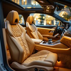 Beige leather in the interior of an electric car