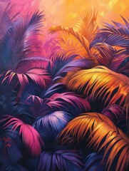 Red and yellow background, Pattern with flowers and leaves