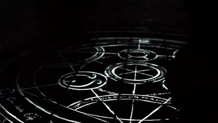 mysterious symbols of sorcerers on the ground glow