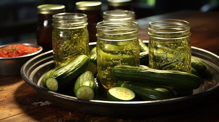 pickled cucumbers in a glass jar