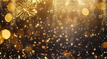 Fototapeta premium Sophisticated gold and black backdrop featuring fireworks and shimmering lights Ideal for birthday parties special occasions well wishes and festive events such as Independence Day or New Ye