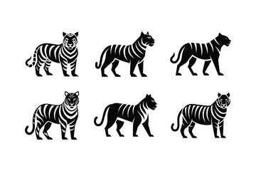 Fototapeta premium sets of Tigers silhouette on white background | vector illustration