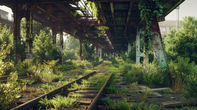 Abandoned railway transformed into an elevated park, blending industrial heritage with greenery.
