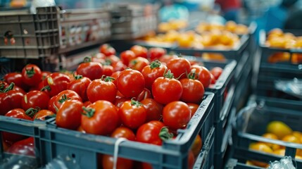Harvesting ripe tomatoes for culinary delights  fresh produce being gathered for market distribution