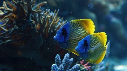 Angelfish pairing, graceful duo, reef romance.