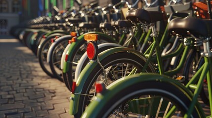 Obraz premium Bike-sharing hub filled with bicycles â€“ Community wheels.