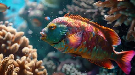Colorful parrotfish nibbling on coral, a vital part of the reef's ecosystem.