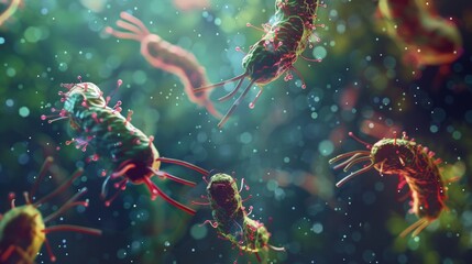 Digital animation of bacteria undergoing binary fission in a controlled lab environment.