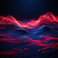 Digital ripple red and blue waves on dark background. hi tech image, unreal engine,