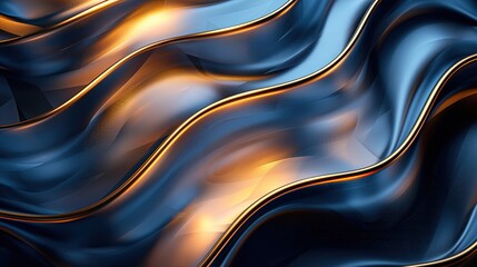 Smooth abstract shapes in blue and orange. Luxurious wavelike pattern with metallic hues