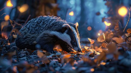 Obraz premium A badger emerging at dusk, beginning its nocturnal activities.