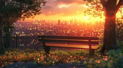 Obraz premium Park with a panoramic viewpoint, popular for watching sunsets and city lights.