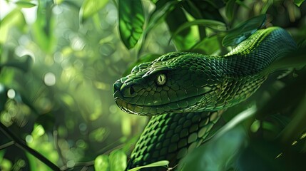 Eastern green mamba in dense canopy, lethal, elegant.