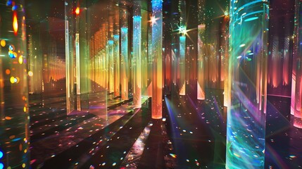 Obraz premium A virtual museum of light features captivating holograms, prism effects, and dynamic light sculptures, creating an enchanting experience.