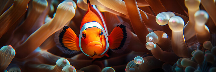 Clownfish Among Sea Anemones in Coral Reef