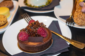 beautiful variety of pastries from the pastry shop served on round tray