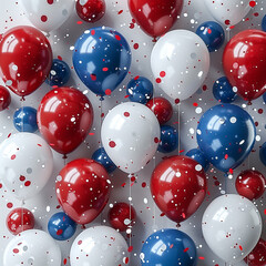 A Festive Background Filled with Red, White, and Blue Balloons and Banners