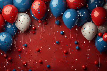 A Festive Background Filled with Red, White, and Blue Balloons and Banners