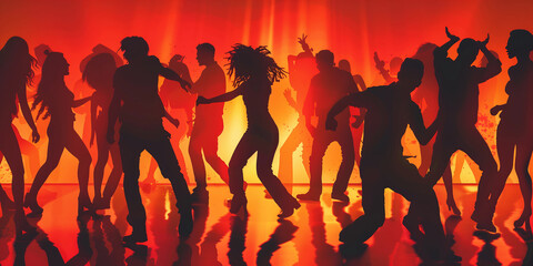 Group of People Dancing in a Nightclub with Red Lighting