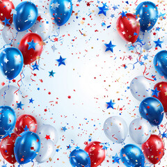 A Festive Background Filled with Red, White, and Blue Balloons and Banners