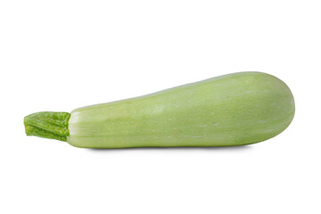Fresh ripe green organic zucchini or courgettes isolated on white, transparent background. One raw vegetable marrow, healthy food, ingredient, agriculture.