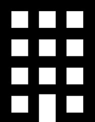 Building icon containing house, office, bank, school, hotel, shop, university, city, real estate and hospital symbol. Solid flat black vector isolated on transparent background