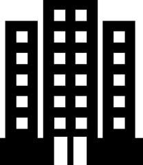 Obraz premium Building icon containing house, office, bank, school, hotel, shop, university, city, real estate and hospital symbol. Solid flat black vector isolated on transparent background