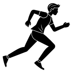 Black and white silhouette of person running on a white background