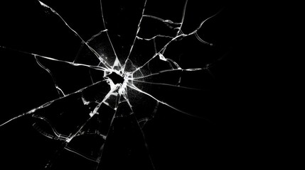 Broken glass cracks texture on black background. Sharp Lines on Clear Glass.