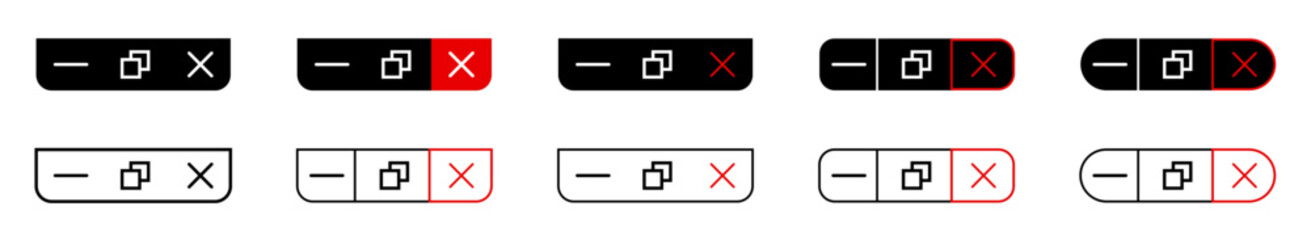 Close or expand and collapse web vector buttons set collection of browser window control buttons