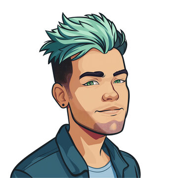 recommend clip art: young man with blue hair . png . clip art . vector cartoon art style . remove background 