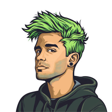 recommend clip art: young man with green hair . png . clip art . vector cartoon art style . remove background 