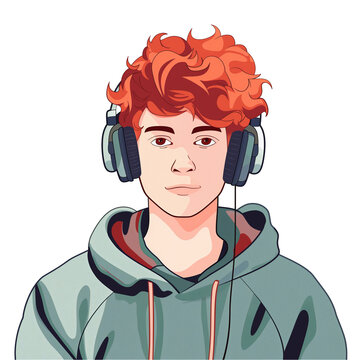 recommend clip art: young man with red hair wearing headphones . png . clip art . vector cartoon art style . remove background 