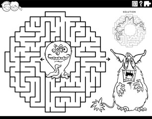 maze game with cartoon monsters characters coloring page © Igor Zakowski