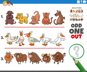 odd one out task with cartoon animal characters