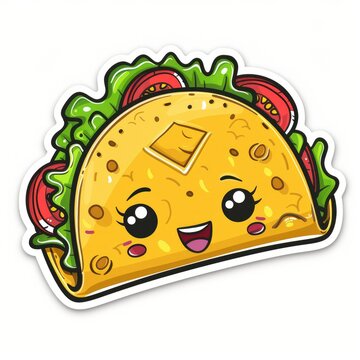 recommend clip art: cheese and lettuce taco sticker, cartoon, Holographic, diecut, no background, white outline --style raw --stylize 250 Job ID: 9f3c5bc4-ad9a-404e-98af-6de41957d550