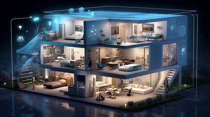 Smart home with interconnected AI devices managing daily tasks