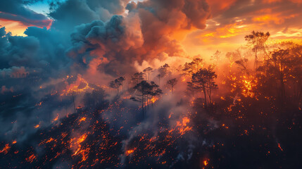 burning forest birds eye view